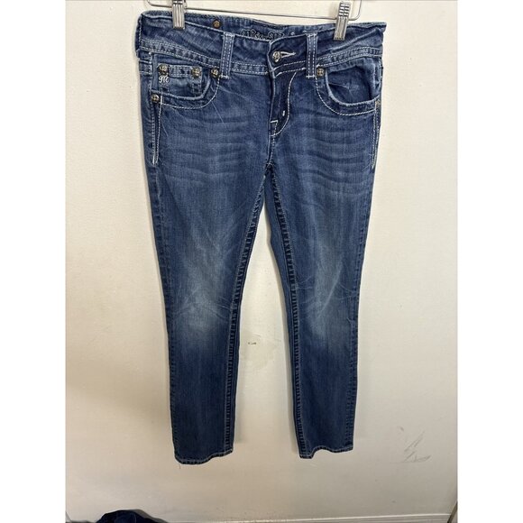 Miss Miss Women’s 28x32 Blue Denim Jeans Straight Embroidered Stretch - Picture 2 of 8